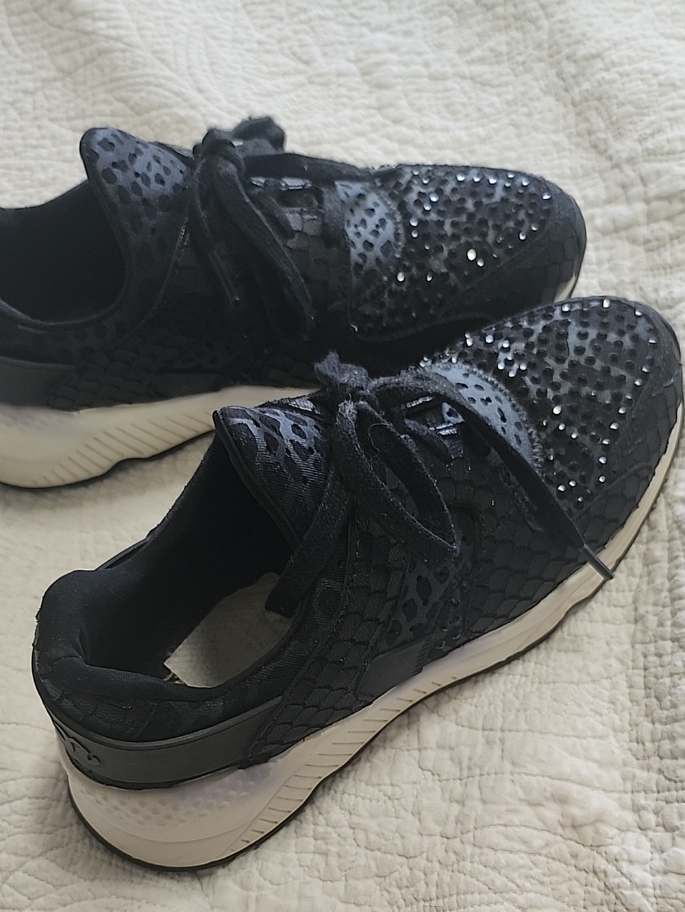 ASH Women's Black Embellished Lace-Up Sneakers With Unique Design On The Sides.